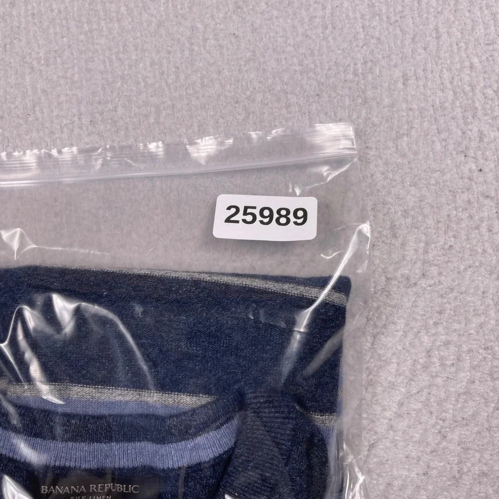 Banana Republic Sweater Mens L Blue Silk Linen Striped Crewneck Preppy Coastal
